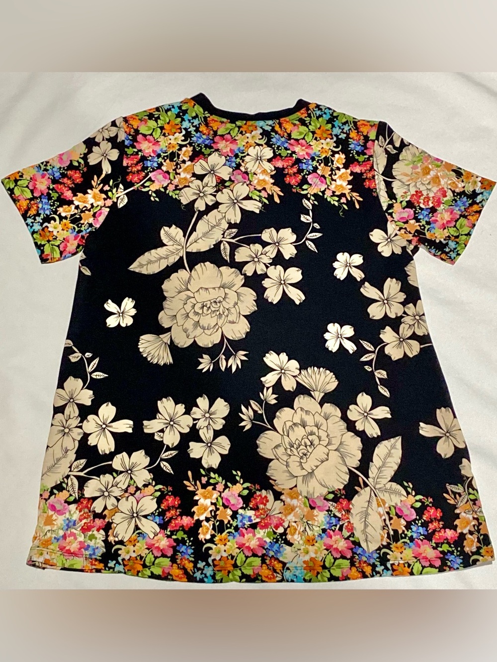 Johnny Was Redland Favorite Top Black Base Cream Floral Print Multi Color Border - Picture 3 of 12